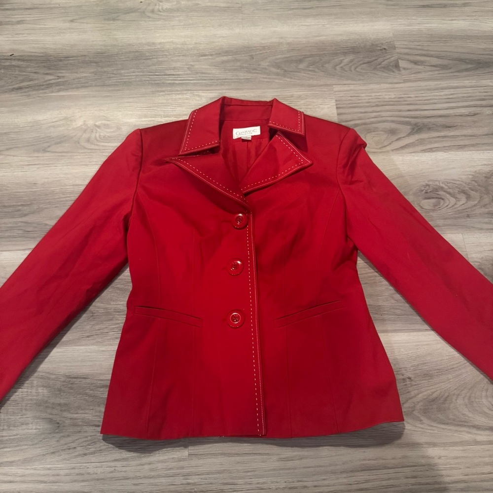 Conrad C Collection Size 6 Red 3-button Blazer With White Stitching